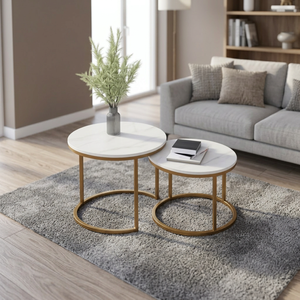 Modern <b>Marble</b> Top Nesting <b>Coffee</b> <b>Tables</b> With Metal Frame Minimalist Living Room Furniture <b>Set</b> - Product Image 3