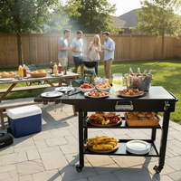 Chariot de barbecue extérieur en fer avec roues, facile à nettoyer, chariot de jardin robuste pour le camping, les pique-niques et les fêtes