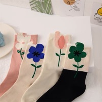Chaussettes tube longues pour filles japonaises pour femmes, printemps, taille de l'équipage, imprimé floral pour le football.