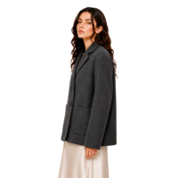 Manteau en laine pour femme, gris anthracite, style blazer boutonné, revers cranté, coupe ample et décontractée, pour l'automne et l'hiver