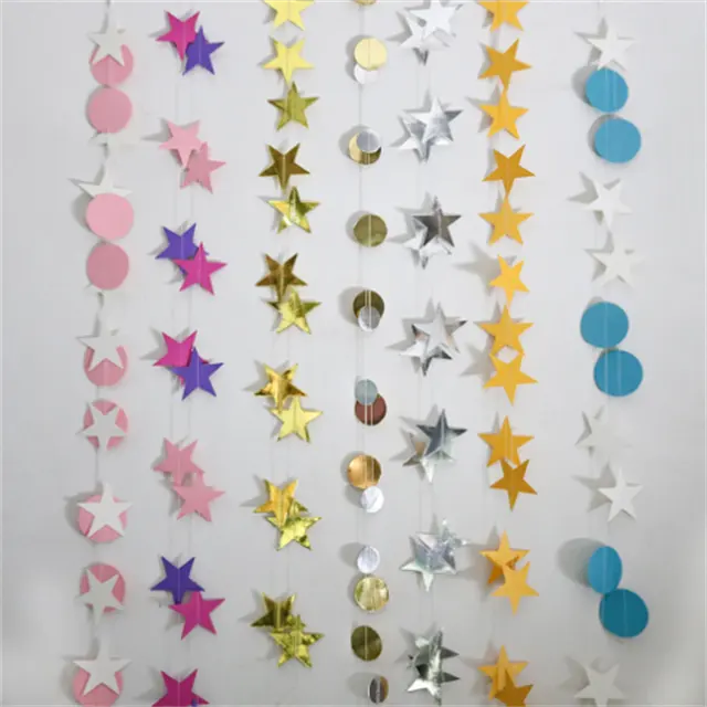 4M Bright Gold Silver Paper Garland Star String Banners Wedding Banner Home Wall Hanging baby shower favors banner Streamer