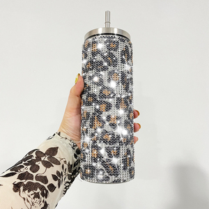 Luxury colorful Crystal cups Bling Rhinestone Tumbler double walled hot <strong>pink</strong> blue black rainbow Leopard Rhinestone <strong>travel</strong> <strong>mug</strong> - Product Image 2