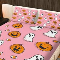 Parure de lit Halloween personnalisée en polyester tricoté écologique, 3 pièces, drap-housse, 200 fils/cm², 40 fils/tissu, style américain