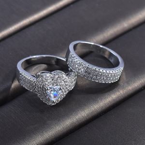 Impresionante Juego de Anillos de Boda de Platino con Circonita en Forma de Corazón, Juego de Anillos de Compromiso de Princesa, Joyería de Cristal, Regalos para Enamorados - Product Image 2