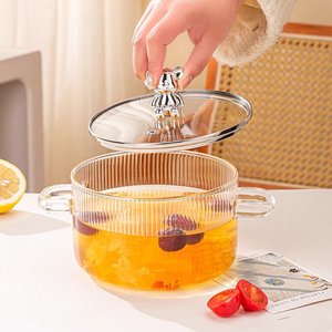 Olla de vidrio resistente al calor de acero de borosilicato alto de osito, diseño estampado Vertical de doble asa para sopa o uso doméstico - Product Image 3