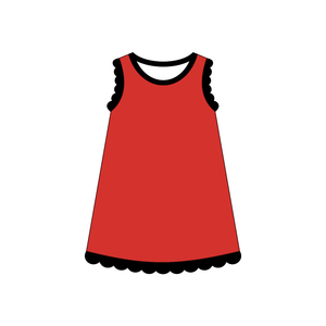 GSD4057 Vestido de Verano Personalizado para Niña, Rojo Sólido con Estampado de Conchas Negras, Sin Mangas, Transpirable, Hasta la Rodilla, Venta al Por Mayor para Niños - Product Image 1