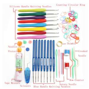 Kit d'outils de crochet et tricot DIY : crochets ergonomiques en plastique, aiguilles à fil, ciseaux, jauge, organisateur de rangement, couture colorée et tendance - Product Image 5