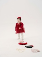 Baby-Satin-Kleid mit langen Ärmeln, Goldfaden, Tüll, A-Linie, passendes Schleifen-Stirnband, lockere Passform, Prinzessinnen-Outfit für Kleinkinder