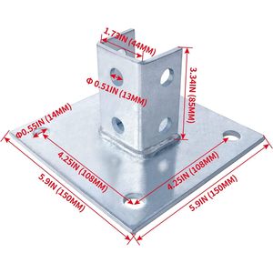 Base de montaje cuadrada MISA de 6x6 pulgadas para poste de soporte sin aleación, con imprimación y granallado, para canal de 1-5/8 pulgadas - Product Image 3