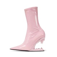 Bottes courtes extensibles à talons compensés en forme de dents de tigre pour femmes, chaussons à la cheville à bout pointu, chaussures de créateurs de scène