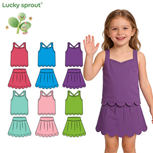 Casual Summer Set for Girls Newborn Infant Toddler Pastel Solid Pattern Scallop Tshirt &amp; <strong>Skirt</strong> with Scalloped Hem - Product Image 1