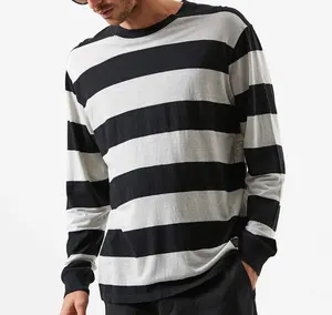 Wholesale T Shirt Manufacturing Companies Cheap TShirt Printing Striped Crew Neck Good Quality Blank Long Sleeve Mens T Shirt