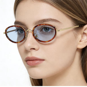 Gafas de Sol de Moda para Millonarios, Redondas, Metálicas, Ovaladas, con Montura Completa, Lentes Marrones de Aleación, Tonos Tortoise, Lentes de Sol - Product Image 1