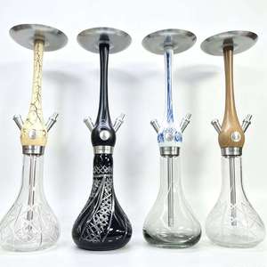 Chicha Moderne en Verre Effet Bois Acier Inoxydable avec Tuyau Unique pour Bar, Salon ou Cadeau - Product Image 1