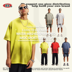 Camiseta de algodón de gran tamaño con logotipo personalizado, impresión por inyección directa, cuello redondo, camisetas desgastadas en blanco de alta calidad, Unisex - Product Image 2
