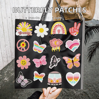 Patchs thermocollants légers en tissu chenille avec broderie papillon et sequins, motif bus de dessin animé arc-en-ciel, brodés à la main, pour sacs/chapeaux