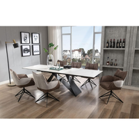 Table à manger convertible moderne de style nordique, vente en gros d'usine, 240*110*75cm, plateau en céramique aspect marbre, structure en métal noir, mobilier de salle à manger