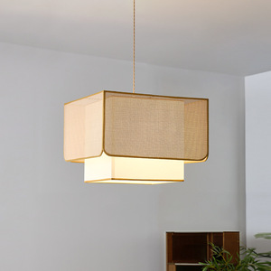 Lampe suspendue rectangulaire de style chinois, dorée, E27 LED, protection des yeux, pour table à thé, salle à manger, décoration Zen - Product Image 3
