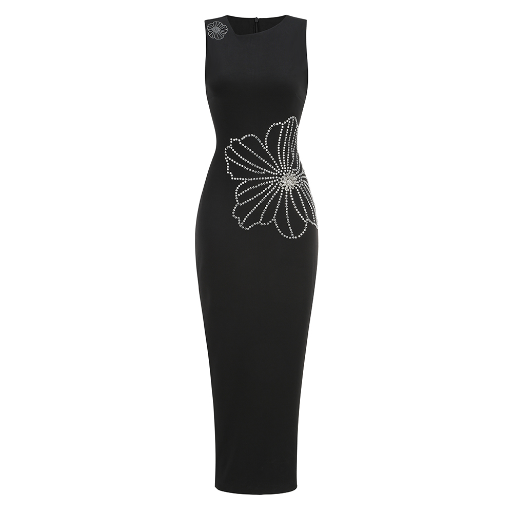 Sb3141 Sleeveless Bodycon Maxi Dress with Beading Designed for Socialite Events in Summer Dry Clean or Washable Eco-Friendly Anti-Wrinkle Fabric