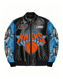 <span class=keywords><strong>Giacca</strong></span> da Basket Personalizzata in <span class=keywords><strong>Ecopelle</strong></span> Bicolore con Zip Integrale, Colletto con Borchie, Ricamo in Ciniglia, Applicazioni, Tasche a Filetto e Polsini a Costine OEM - Product Image 1