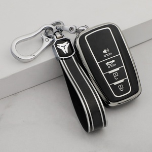 Cover per Chiavi Auto in TPU Morbido con Portachiavi per <span class=keywords><strong>Toyota</strong></span> <span class=keywords><strong>Avensis</strong></span> Land Cruiser Prado 150, Accessori Chiavi con Bordo Argento - Product Image 4
