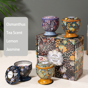 Vela aromática de soja LANJO de lujo, estilo árabe, en frasco de metal con tapa, para Diwali, con aroma a Paisley, en paquete con flores secas. - Product Image 5