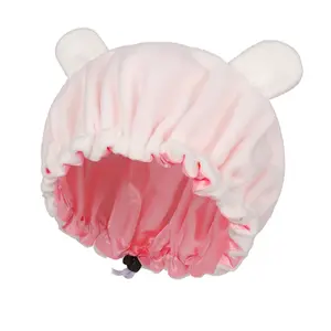 HZM-60839 Kids Satin Bonnet Baby Bear Adjustable Fleece Bonnet Kawaii Bonnet White Sleeping Cap Plush Night Hats