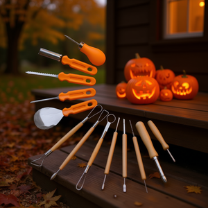 Kit de Escultura de Calabazas con Mangos Naranjas, Juego de 10 Piezas, Herramientas Decorativas para Halloween - Product Image 2