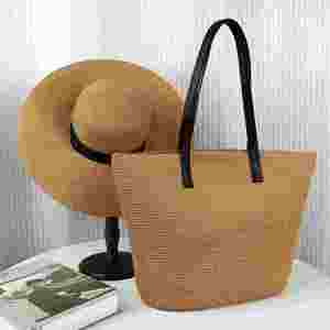 Sac de plage et chapeau unisexe en paille de papier, style décontracté à large bord, pour l'été, les vacances, la pêche et le ski - Vente en gros - Product Image 1