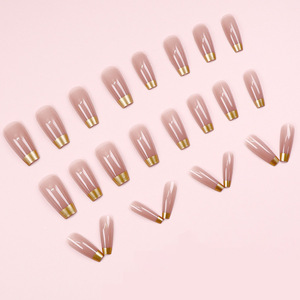 W1223 2025 ปลายเล็บสี<span class=keywords><strong>โรส</strong></span><span class=keywords><strong>โกลด์</strong></span> สไตล์ฝรั่งเศสเรียบง่าย ส้นเข็ม 24 ชิ้น สำหรับการค้าต่างประเทศในยุโรปและอเมริกา - Product Image 3