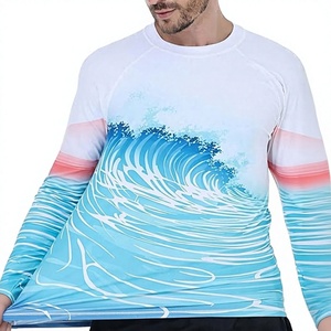 เสื้อแรชการ์ดแขนยาวสำหรับผู้ชาย พิมพ์ลายด้วยความร้อน ป้องกันรังสียูวี ลายคลื่นสีน้ำเงิน ผลิตจากโพลีเอสเตอร์/ไนลอน แห้งเร็ว ป้องกันรังสียูวี - Product Image 4