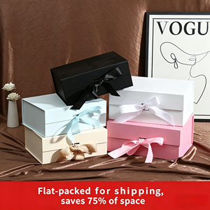 Boîte <span class=keywords><strong>cadeau</strong></span> pliable monobloc avec ruban, vente en gros OEM de haute qualité pour l'emballage de vêtements et de cadeaux de luxe en détail - Product Image 2