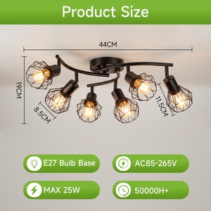 Lámpara de Techo Moderna E27 con Jaula de Hierro <span class=keywords><strong>Negra</strong></span> para Sala de Estar, Lámpara de Techo de Lujo con Jaula Metálica/Luces de Techo/Lámparas de Araña y Colgantes - Product Image 4