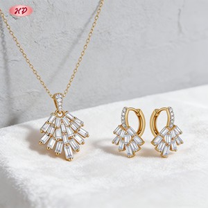 Parures de bijoux en zircon en forme d'éventail Hengdian pour femmes, plaqué or 18 carats, Joyas <span class=keywords><strong>Al</strong></span> Por Mayor, MOQ6 - Product Image 1