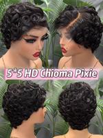 Perruque Courte Bouclée 5x5 HD Lace Front Chioma Pixie en Cheveux Humains, Perruque Bouclée Superposée Sans Colle Pré-Pluckée Coupe Pixie pour Femmes
