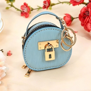 Monedero Redondo Mini con Patrón de Rayas Verticales, de Cuero PU, con Cierre de Broche, Adorno, Correa de Mano y Cremallera, para Fiestas, Citas, Aire Libre, para Chicas - Product Image 1