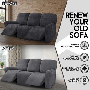 <b>Stretch</b> Velvet Modern Solid Color <b>Sofa</b> Slipcover Set for Recliner Seats (Fits Most Recliner Models) - Product Image 3