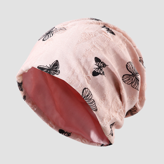 High Quality Travel Soft Thin Winter Breathable Cotton Cap Women Butterfly Slouchy Beanie Hat for Spring