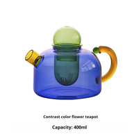 Théière en verre borosilicate de haute qualité, résistante à la chaleur, design transparent, pour la préparation du thé, compatible avec les cuisinières, vente en gros, Noble Happy 400 ml
