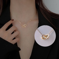 Dulce serie de diseño de moda para mujer, collar con colgante de corazón doble de acero inoxidable que no se desvanece, oro rosa o oro o rodio