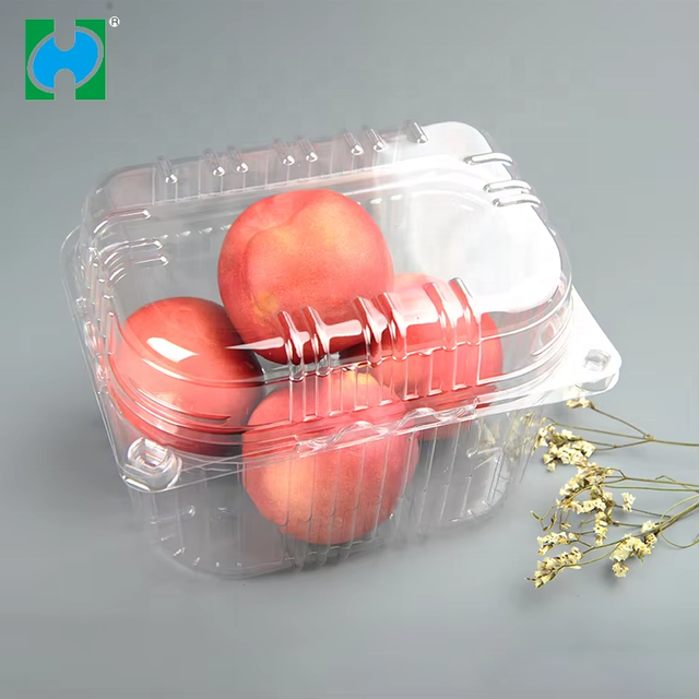 Wholesale Product 2L Clamshell Fruit Box Takeaway PET Plastic Fruit Packaging with Lid Salad Food Container Packaging Box