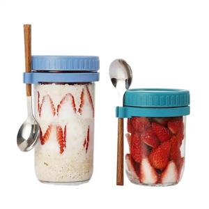 Pot de conservation alimentaire classique de 350 ml, en verre Mason, à large ouverture, hermétique, pour flocons d'avoine, yaourt, lait, avec cuillère - Product Image 5
