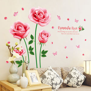 Autocollants muraux romantiques roses chauds pour <span class=keywords><strong>chambre</strong></span> à coucher, salon, autocollants pour télévision, canapé, décoration murale d'arrière-plan, autocollants autocollants - Product Image 4