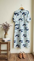 Vestido Túnica Casual para Mujer, Estampado Abstracto, Ecológico, con Botones, Cuello Alto, Manga Corta, Corte Regular, Nueva Colección 2026
