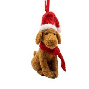 Handmade Knitted 100% Certified Wool Eco-Friendly Traditional Christmas Puppy Ornament <b>Red</b> Hat <b>Scarf</b> Small Animal Shape Holiday - Product Image 2