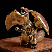 Statue vintage en bronze - Figurine animale - Petite figurine de dragon cracheur de feu - Décoration pour la maison ou pour le thé (tea pet)
