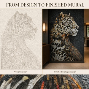 Mosaïque murale en verre de style européen moderne, mosaïque personnalisée, œuvre d'art Panthère noire pour mur intérieur - Product Image 2