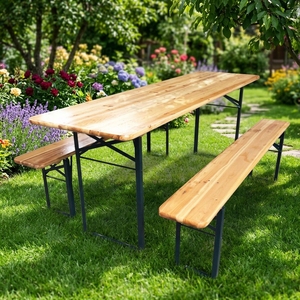 Table de pique-nique et banc pliants en bois massif, style moderne, pour extérieur, avec pieds pliants et finition grain de bois, idéale pour jardin et terrasse. - Product Image 3