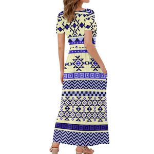 Women Summer Short Sleeve Deep V-neck Long Dress Custom African Tribal <strong>Pattern</strong> Dresses Print <strong>on</strong> Demand Custom Party Clothing - Product Image 5