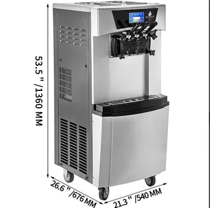 2022 New 20-30l/h Commercial Soft Serve Ice Cream Maker with pre-cooling and air pump 3 Flavors Stand Ice Cream Machine